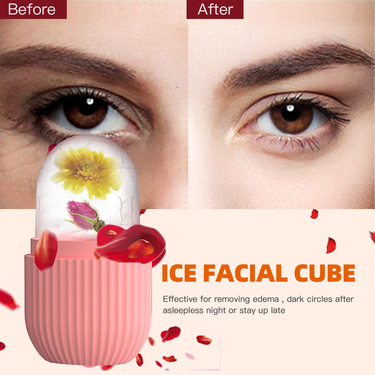 Rouleau de glace XHJRI en silicone rose sur fond blanc