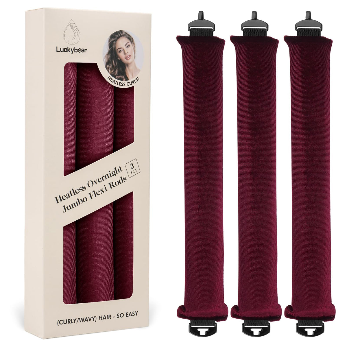 Rouleaux à cheveux Luckybear satin flexi pour boucles jumbo, vue de face