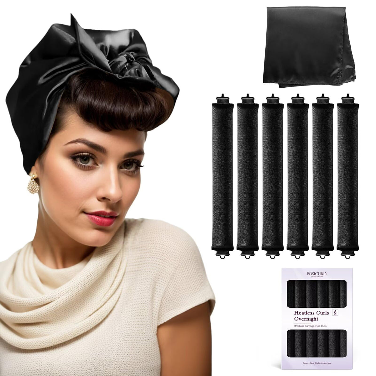 Rouleaux à cheveux posicurly en velours avec écharpe en satin