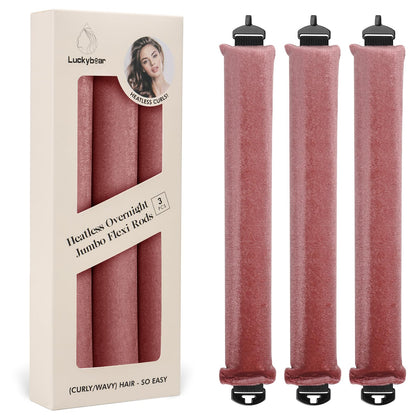 Rouleaux à cheveux sans chaleur Luckybear 3pcs en satin rose foncé - vue de face