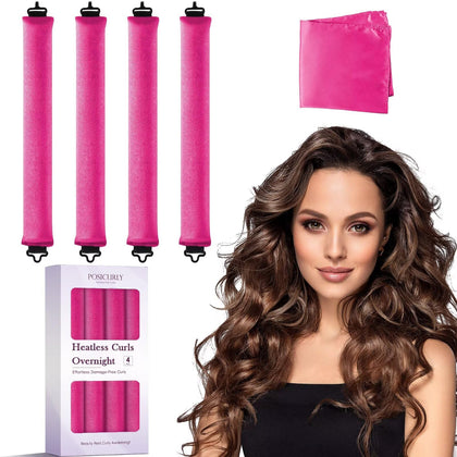 Rouleaux à cheveux sans chaleur posicurly en velours, ensemble de 4 pièces
