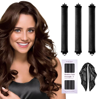Rouleaux à cheveux sans chaleur posicurly en velours satin, ensemble de 3 pièces
