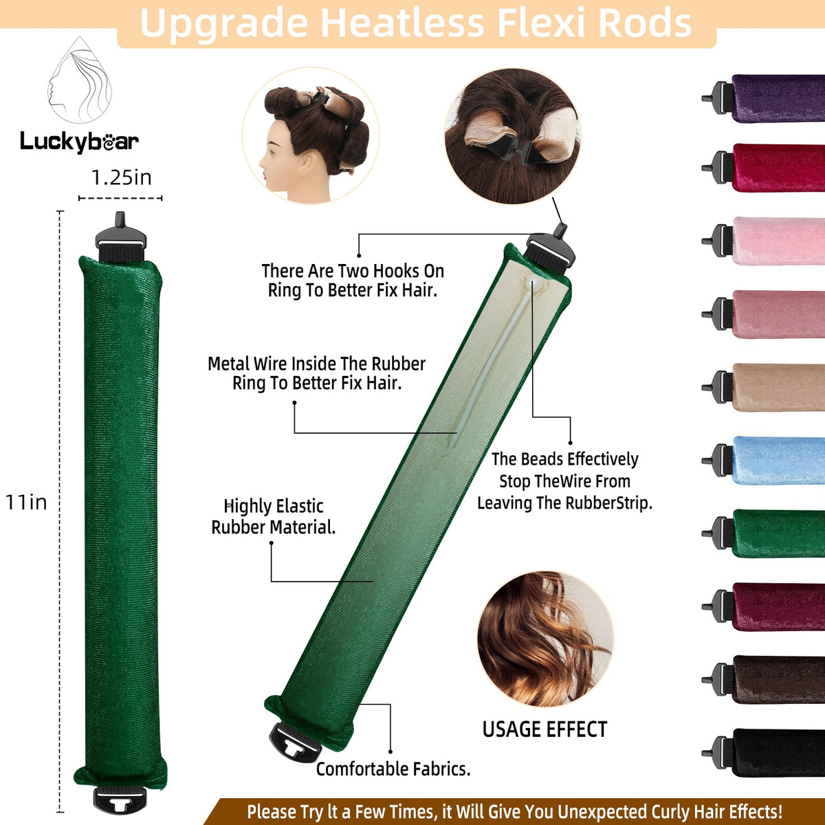 Rouleaux de cheveux Luckybear pliés avec des crochets pour un usage facile