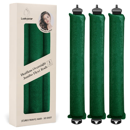 Rouleaux de cheveux sans chaleur Luckybear en velours satin vert, vue de face