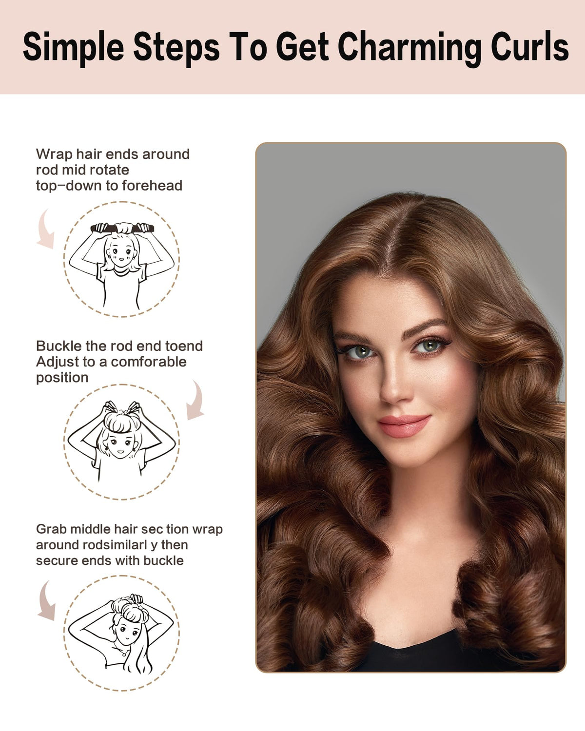 Rouleaux Seritant en position sur des cheveux longs