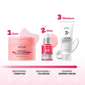 Routine de soins visage ANUA avec produits alignés