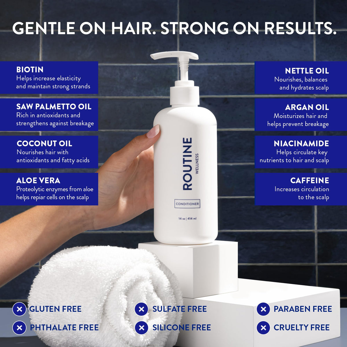 Routine Wellness Après-shampooing Anti-Chute 481g avec texture crémeuse sur une main