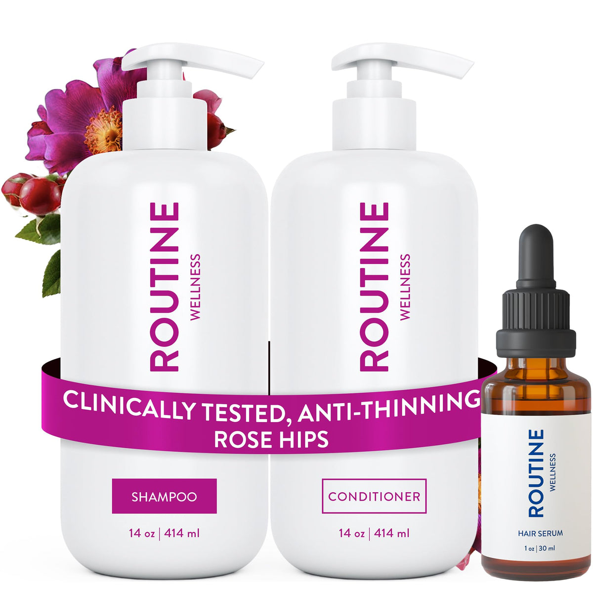 Routine Wellness Shampoo et Après-Shampooing rose hips set avec sérum capillaire
