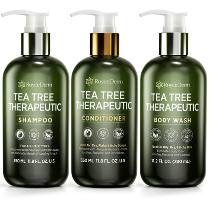 Roycederm Set Thérapeutique Arbre à Thé - Shampooing, Après-shampooing et Gel Douche