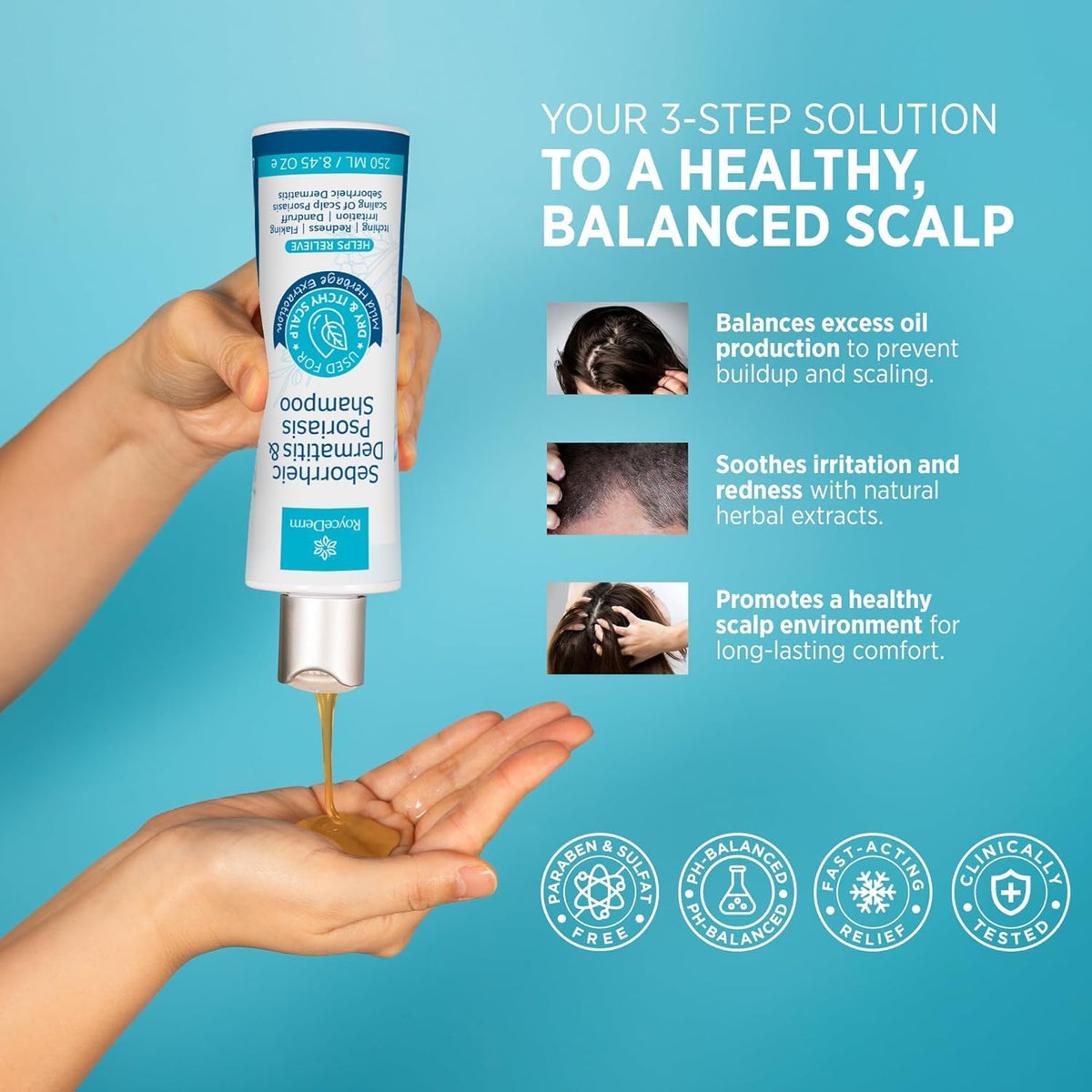 Roycederm Shampoo 660g sur un fond de salle de bain