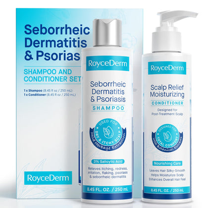 Roycederm Shampoo et Après-Shampooing ensemble sur un fond clair