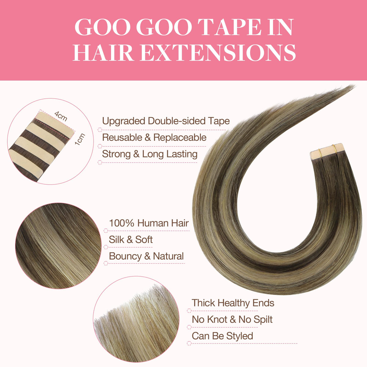 Ruban adhésif des extensions GOO GOO en gros plan