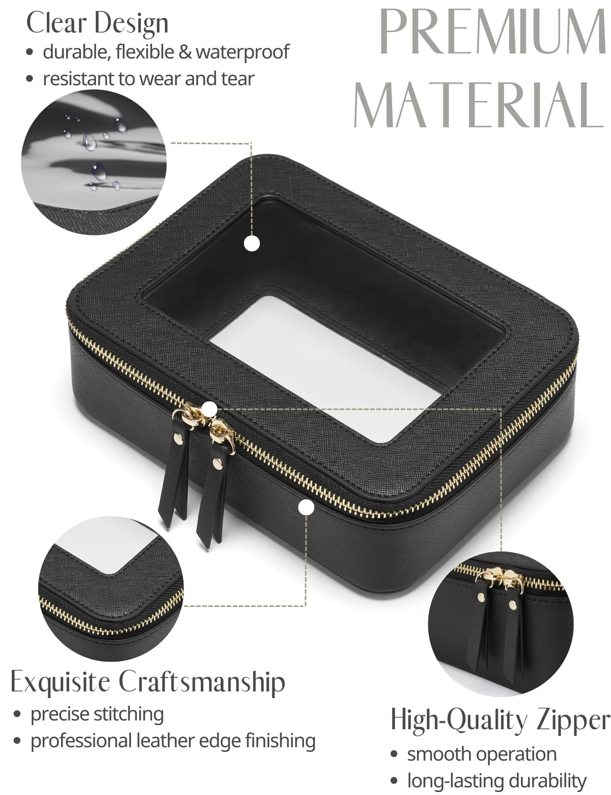 Sac à maquillage Popvibe ouvert montrant l'intérieur transparent