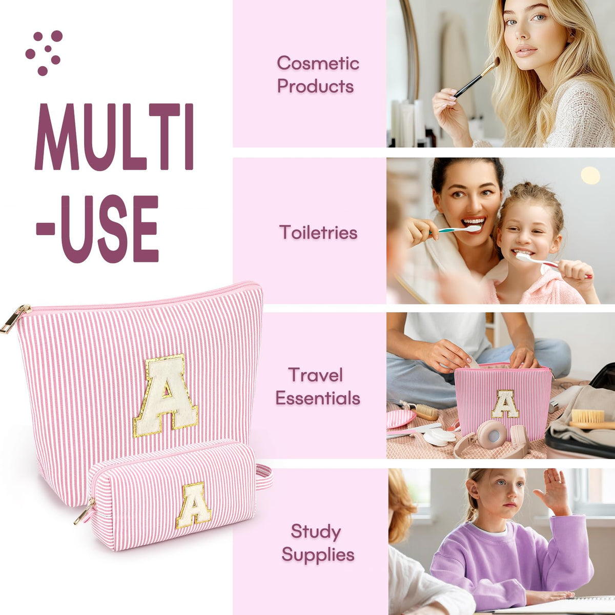 Sac à maquillage rose clair mibasies à côté d'autres couleurs