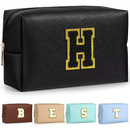 Sac à maquillage TOPEAST noir avec patch initial doré