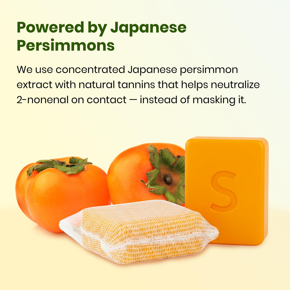 Sac de conservation en maille inclus avec le savon de Kaki Japonais Swarva
