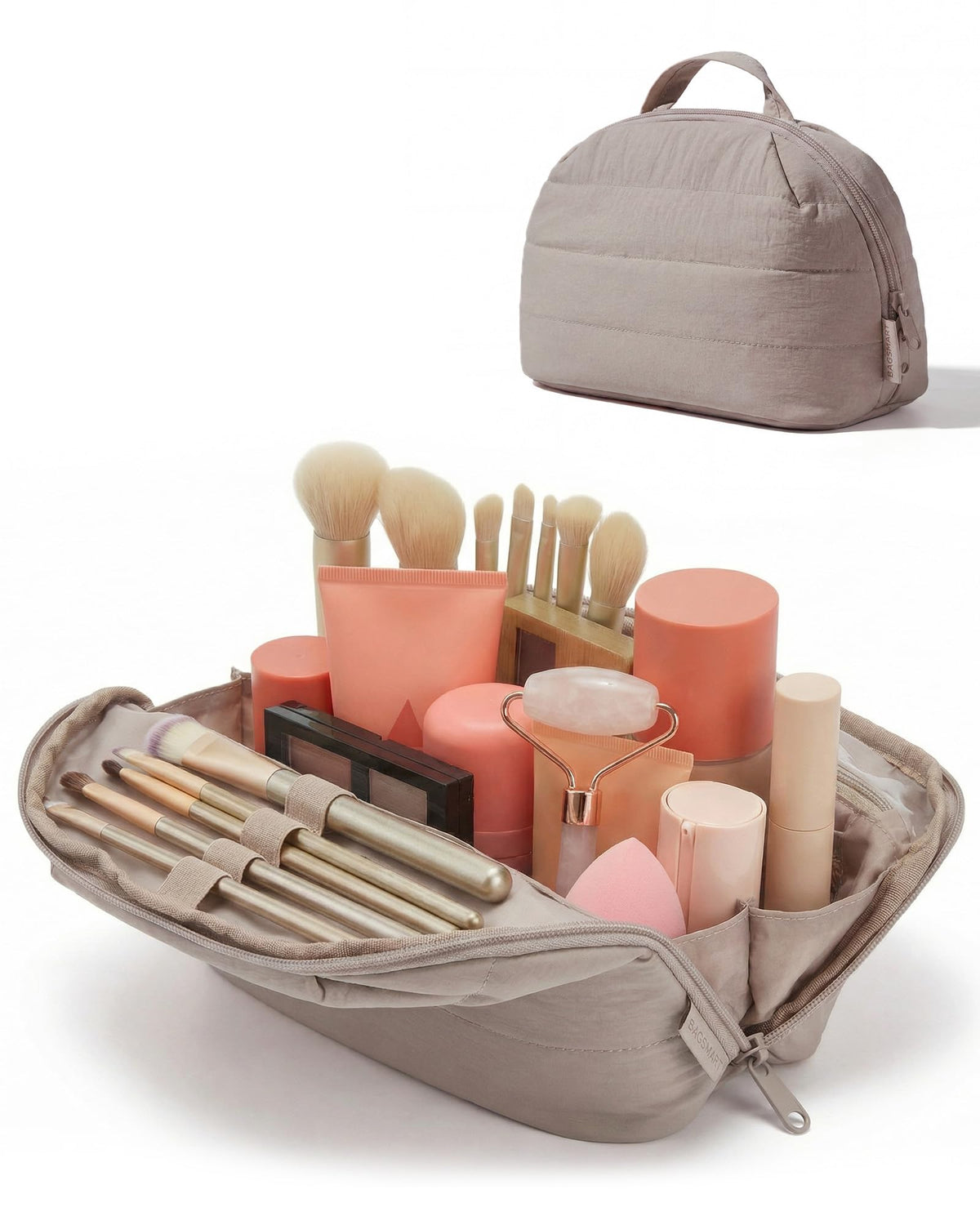Sac de maquillage BAGSMART pliable vue avant avec poches ouvertes