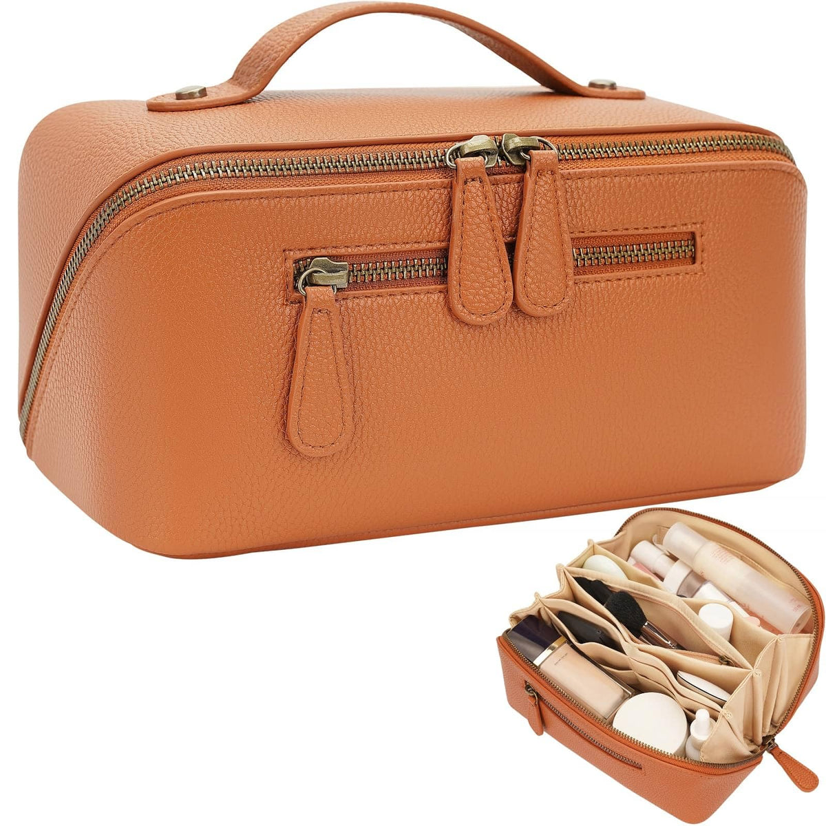 Sac de maquillage Divvia marron vue de face avec fermeture éclair