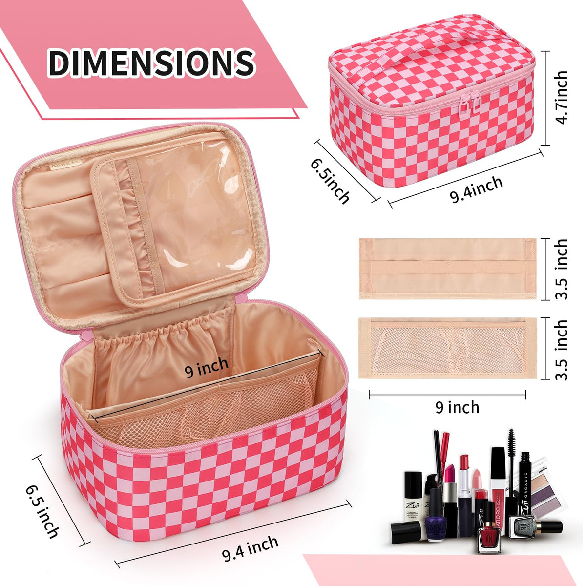 Sac de maquillage OCHEAL ouvert montrant l'intérieur organisé