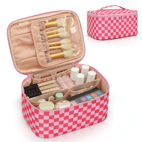 Sac de maquillage OCHEAL rose avec compartiment pour pinceaux