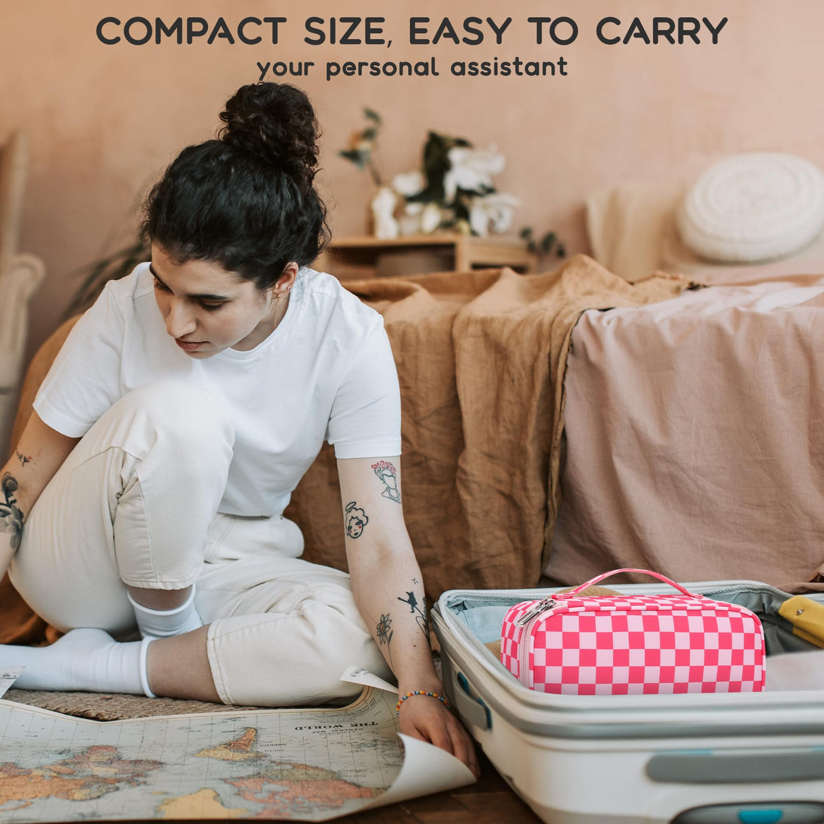 Sac de maquillage Relavel ouvert avec produits de beauté