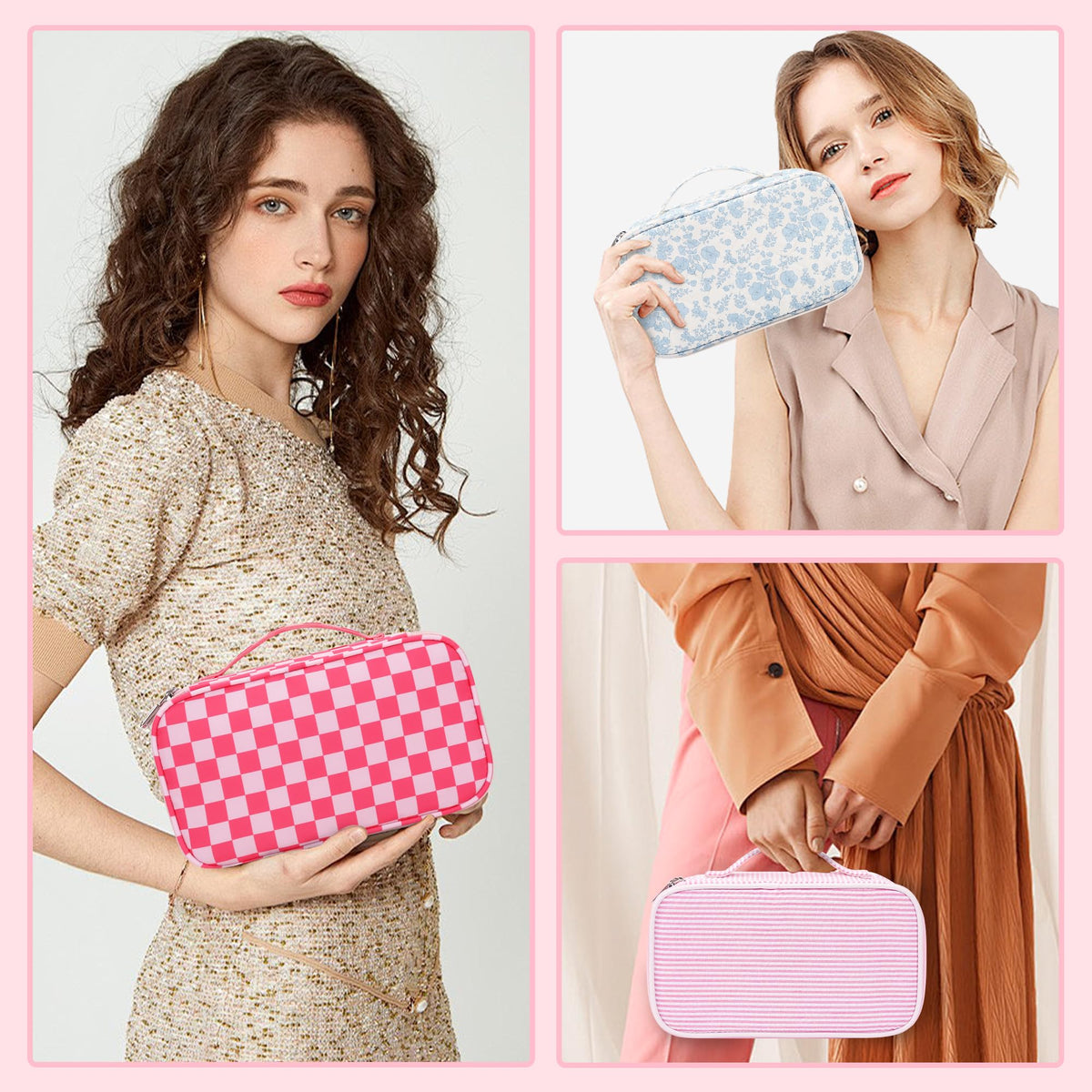 Sac de maquillage Relavel rose foncé vu de côté