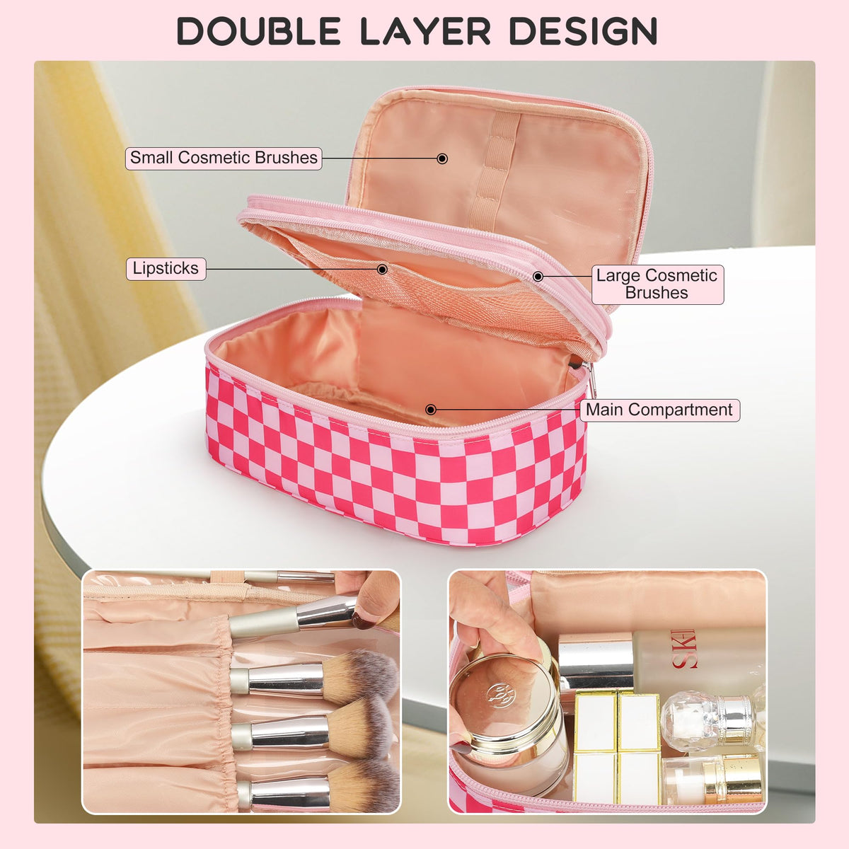 Sac de maquillage Relavel sur une table avec cosmétiques