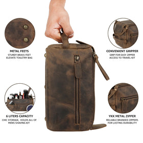 Sac de toilette en cuir KomalC avec patine vieillissante