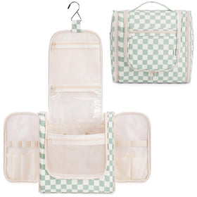 Sac de toilette Narwey grand modèle en damier vert menthe, vue avant