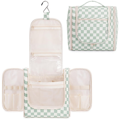 Sac de toilette Narwey grand modèle en damier vert menthe, vue avant