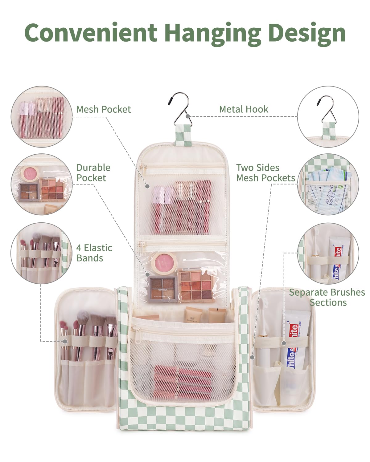 Sac de toilette Narwey ouvert avec produits de beauté à l'intérieur