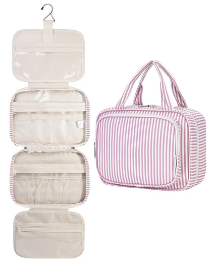 Sac de toilette suspendu Narwey rayé rose poudré vue avant