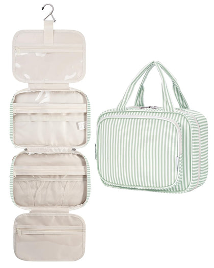 Sac de toilette suspendu Narwey rayé vert menthe vue de face