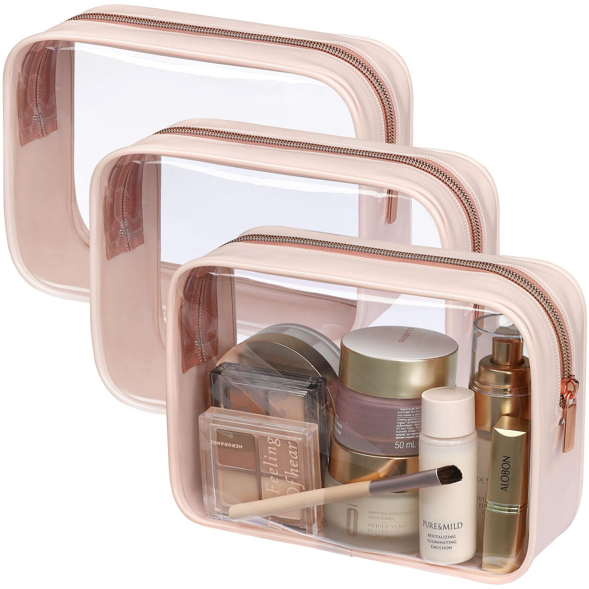 Sac de toilette transparent PACKISM vue de face, couleur rose nude