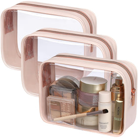 Sac de toilette transparent PACKISM vue de face, couleur rose nude