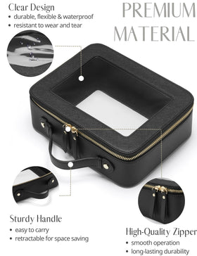 Sac de toilettes Popvibe noir, vue latérale avec accessoires