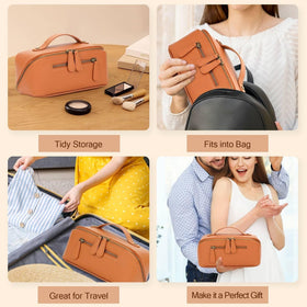 Sac Divvia marron avec produits de beauté à l'intérieur