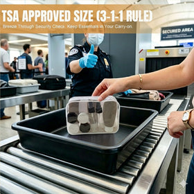 Sac transparent TSA avec flacons DEWSENSI à l'intérieur