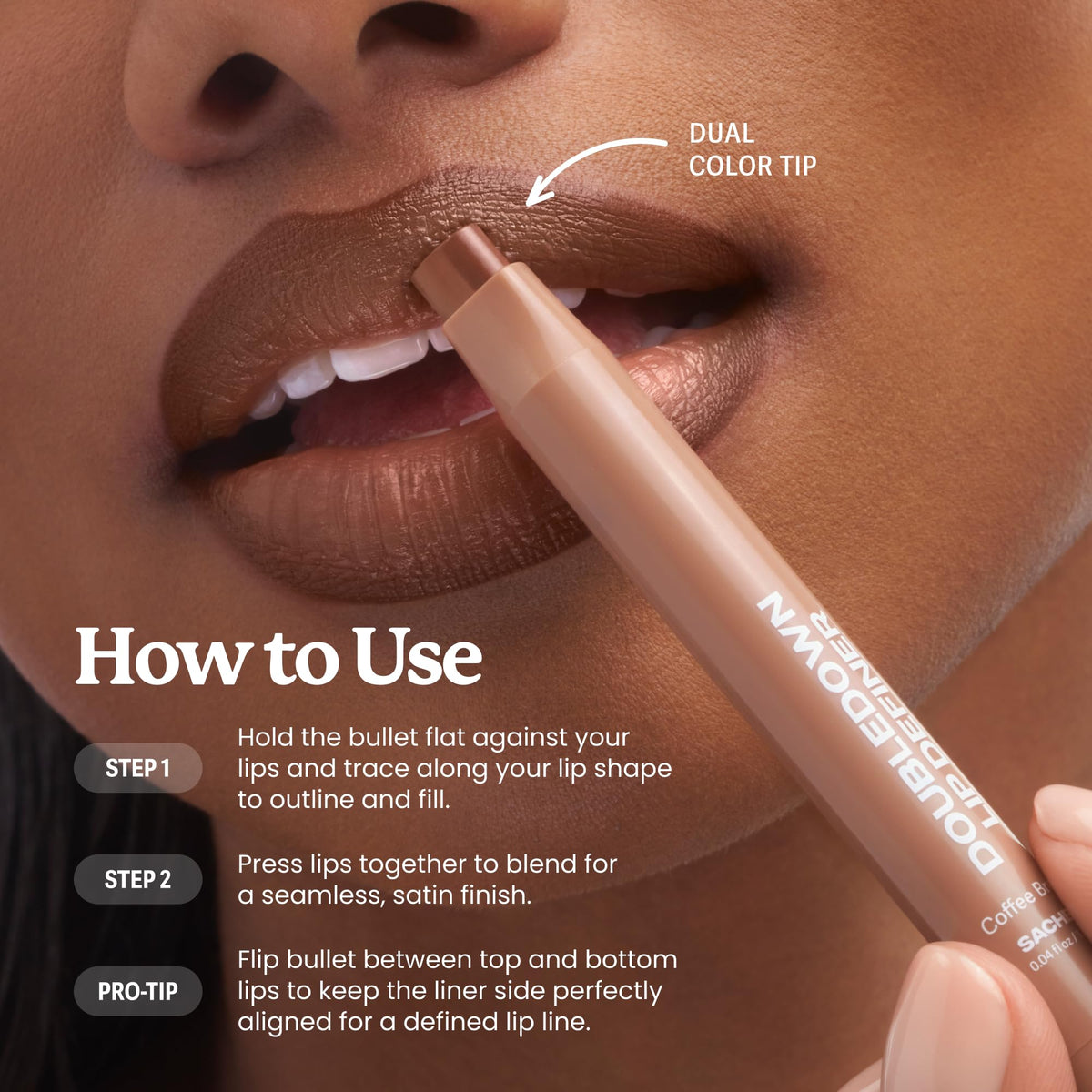 Sacheu DoubleDown Lip Definer texture satinée sur la peau