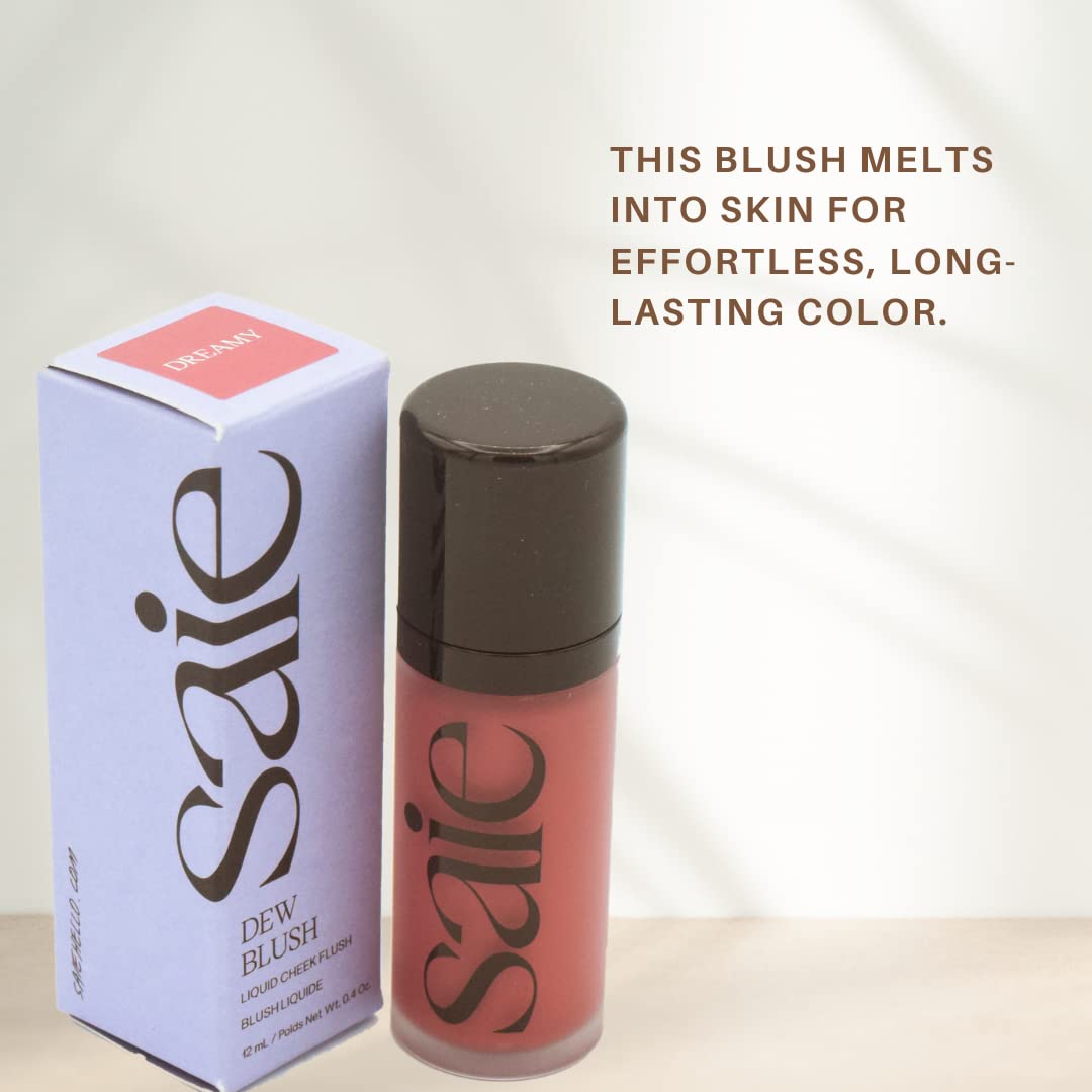 Saie Dew Liquid Blush 18g avec ingrédients naturels en arrière-plan