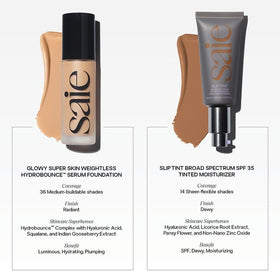 Saie Glowy Super Skin Tint fond de teint avec texture légère sur le visage