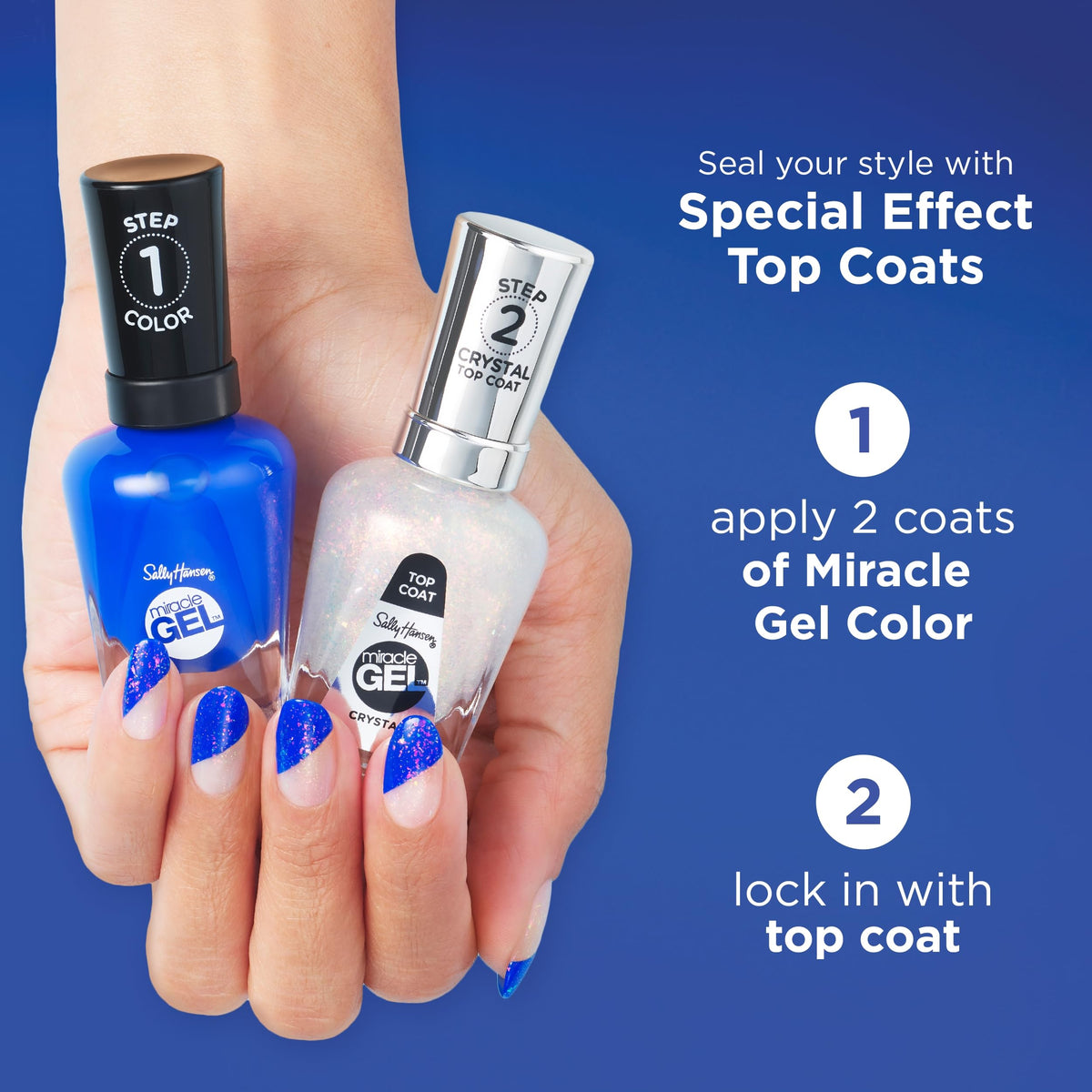 Sally Hansen Miracle Gel Sugar Top Coat appliqué sur des ongles