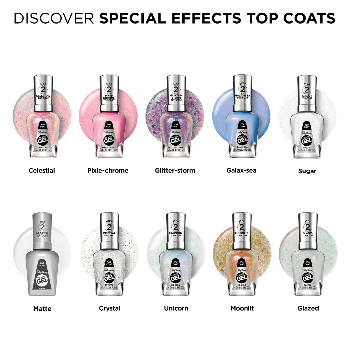 Sally Hansen Miracle Gel Sugar Top Coat avec autres vernis à ongles