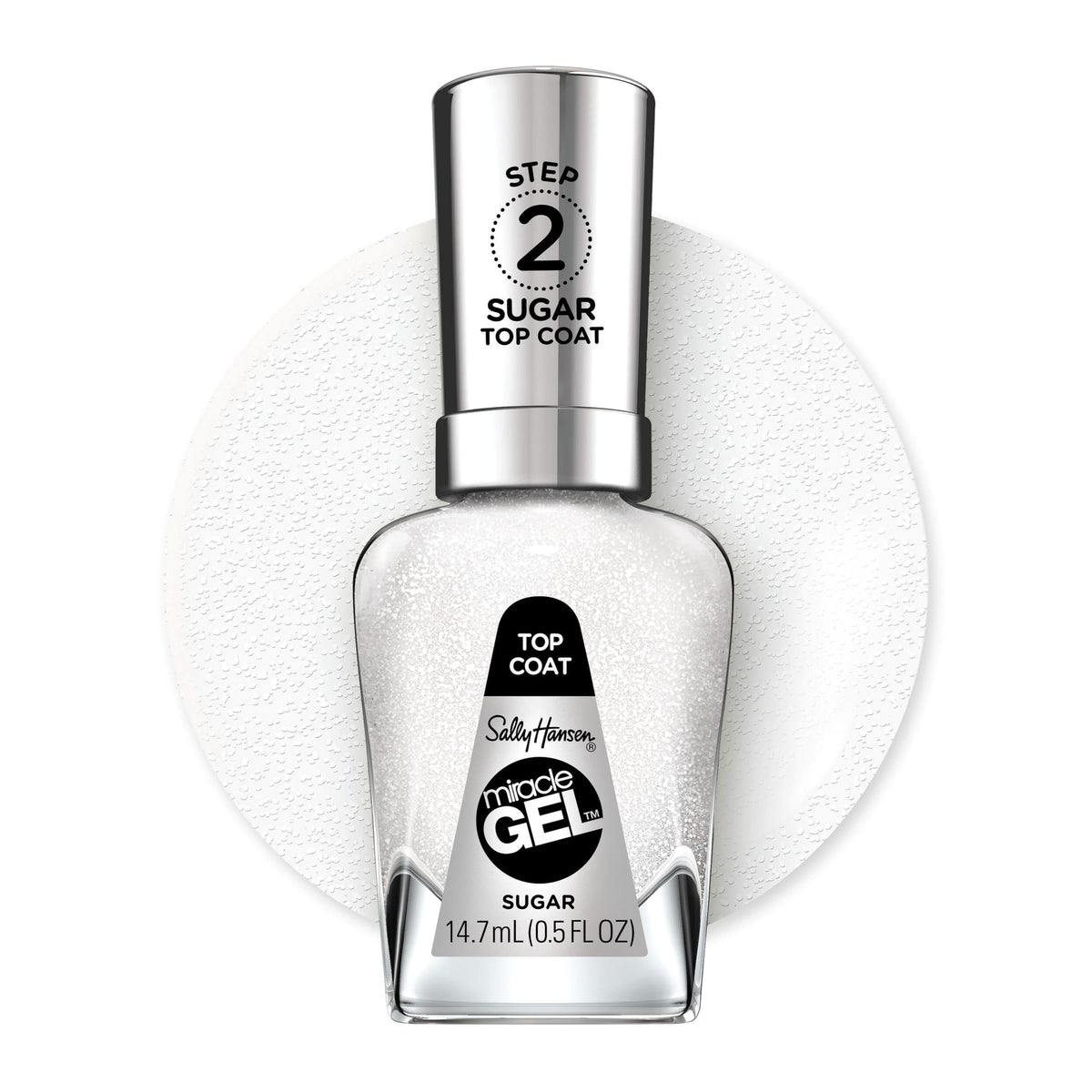 Sally Hansen Miracle Gel Sugar Top Coat vue avant avec texture sucrée