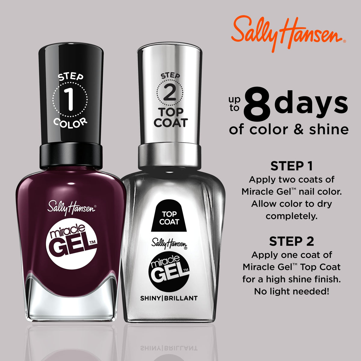 Sally Hansen Miracle Gel Vernis à Ongles Cabernet With Bae avec top coat