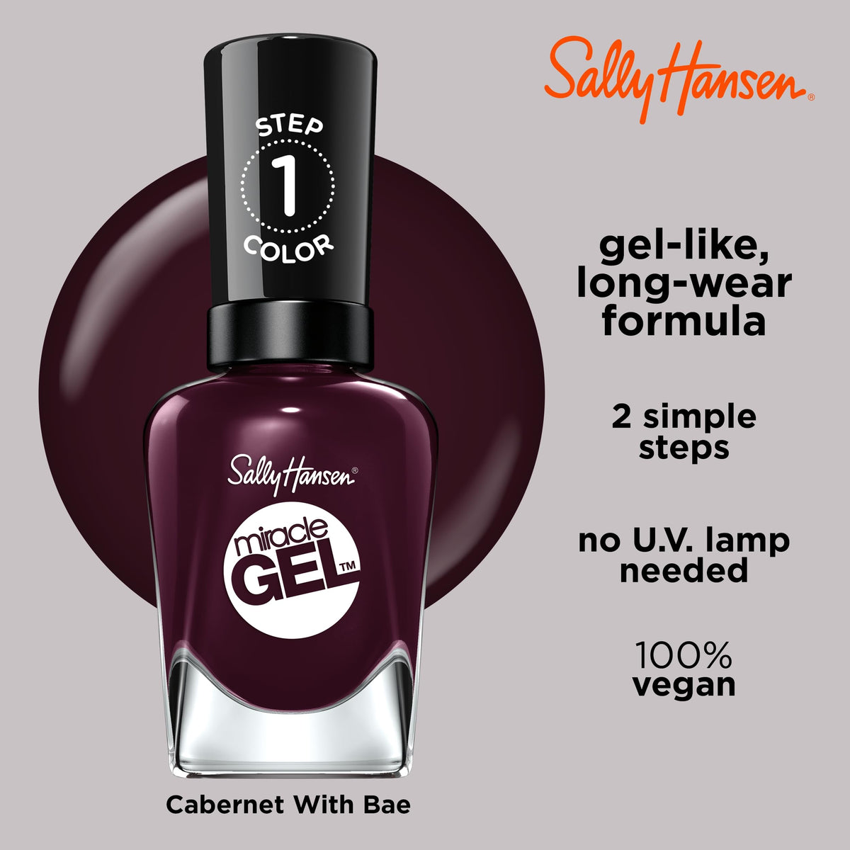 Sally Hansen Miracle Gel Vernis à Ongles Cabernet With Bae côté bouteille