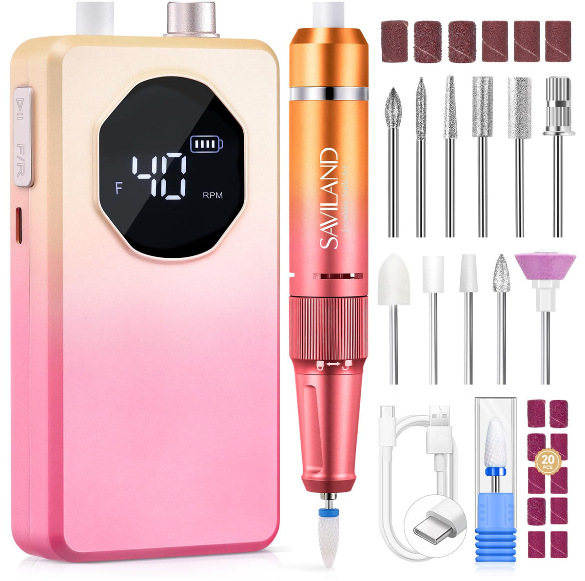 SAVILAND Kit de Perceuse à Ongles Électrique vue avant