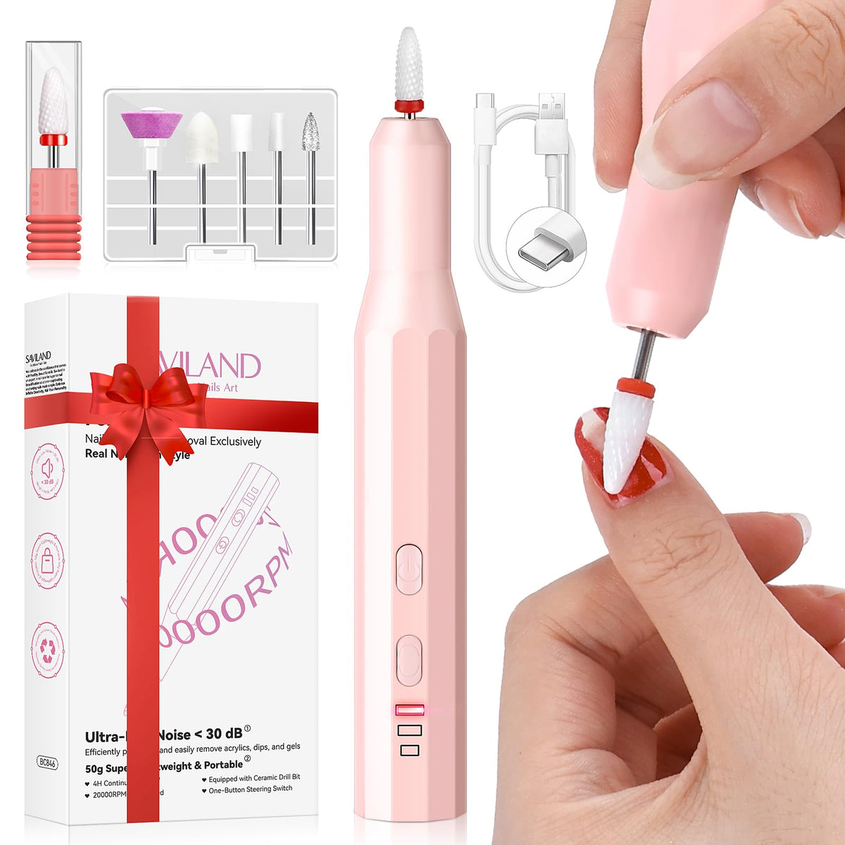 SAVILAND kit de perceuse à ongles sans fil vue avant