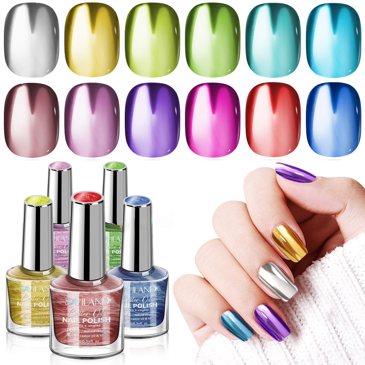 SAVILAND kit de vernis à ongles métalliques avec 12 couleurs