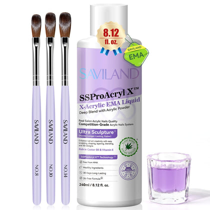 SAVILAND monomère acrylique 240ml avec pinceaux et dappen dish